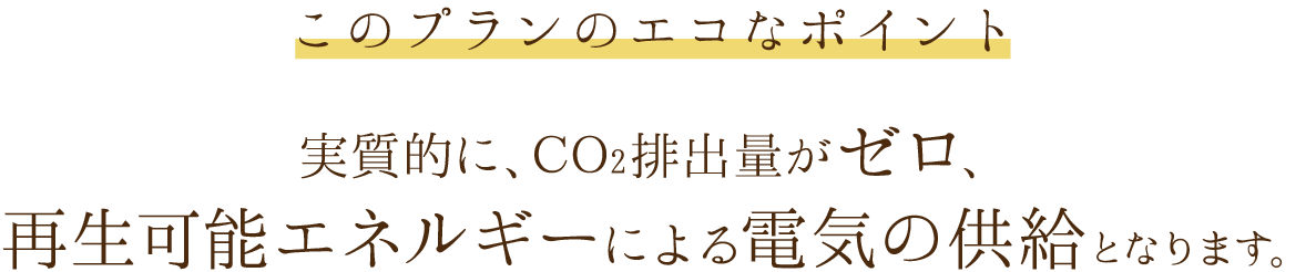 実質的にCO2排出量がゼロ、再生可能エネルギーによる電気の供給となります