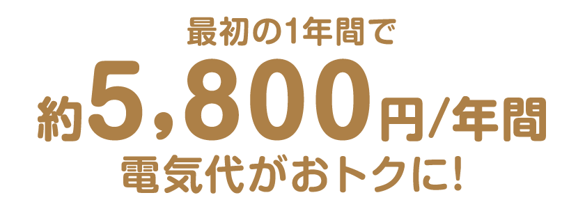 最初の1年間で約5,800円/年間電気代がおトクに！