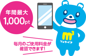 年間最大1,000pt　毎月のご使用料金が確認できます！