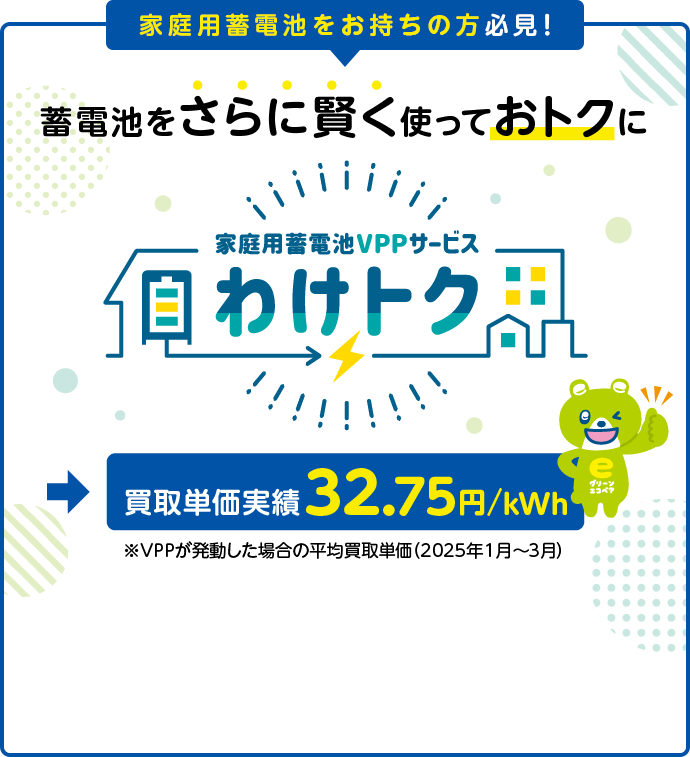 蓄電池から電力をおすそわけして、ちょっとおトク 家庭用蓄電池VPPサービスとは？