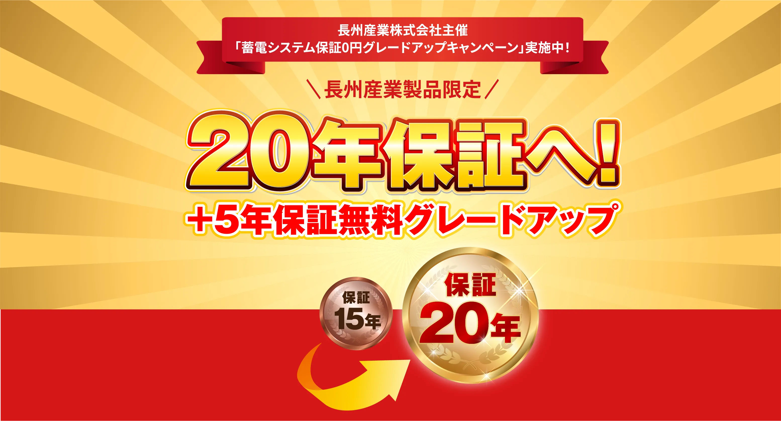 長州産業製品限定 20年保証へ！＋5年保証無料グレードアップ