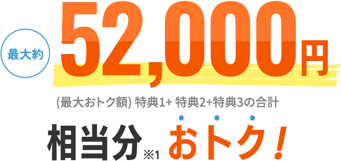 最大約52,000円相当分※1おトク！ (最大おトク額) 特典1+ 特典2+特典3の合計 